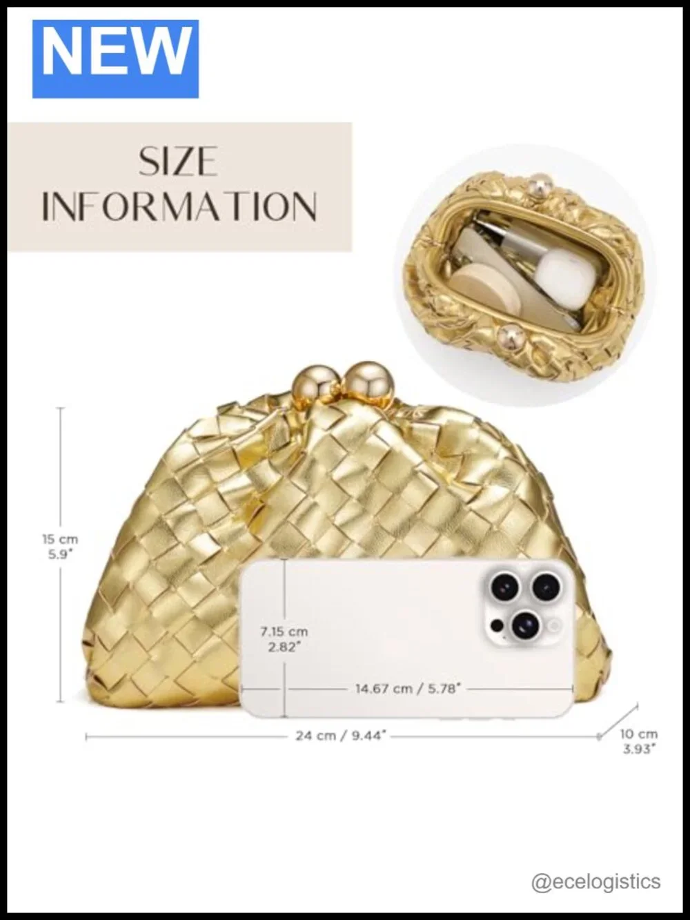 Woven Faux Leather Clutch Purse with Detachable Chain Strap